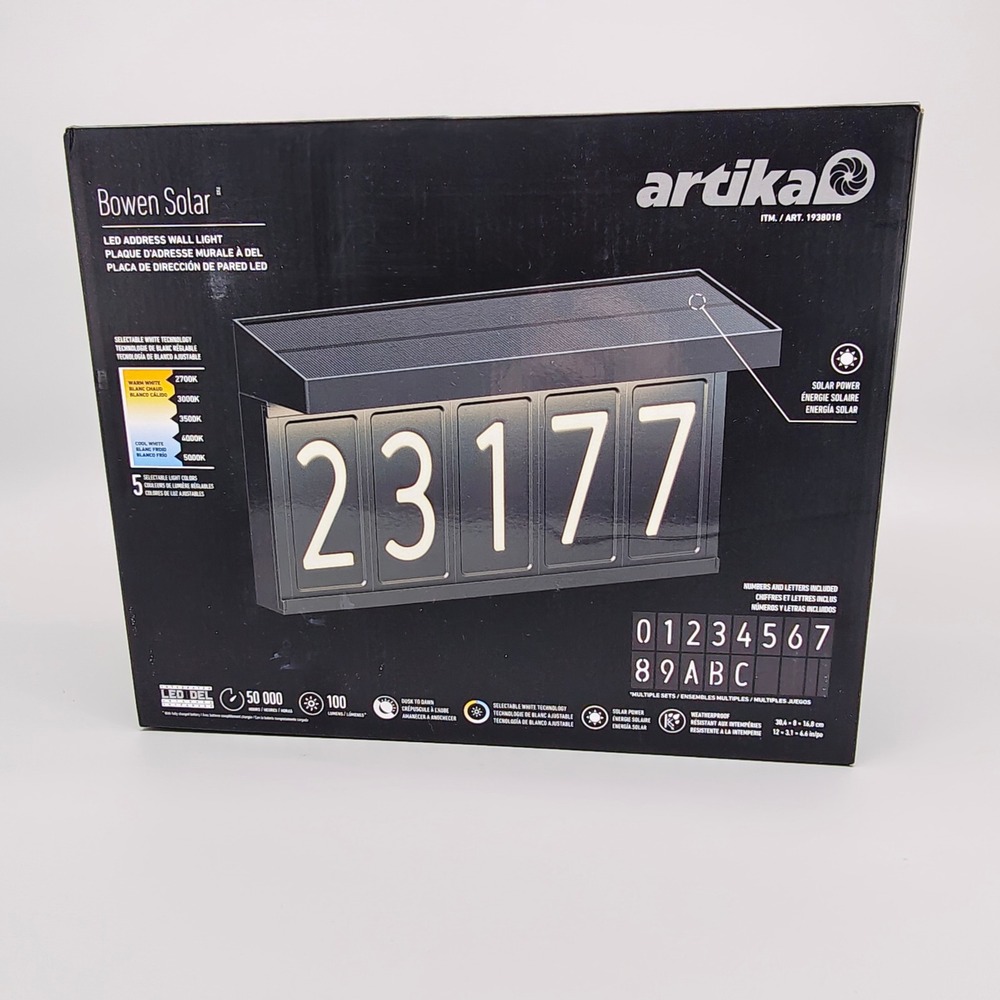 Artika Bowen Solar LED Address Wall Light 100 Lumens Matte Black 12in